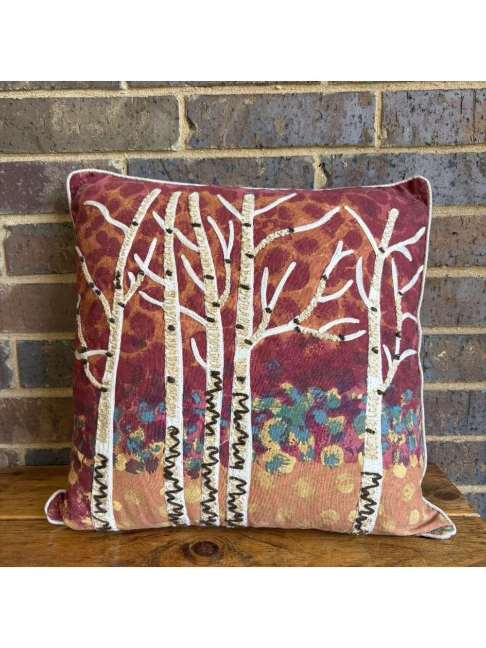 Pier 1 Imports Birch Tree Embroidered Multicolor Accent Throw Pillow 17 in